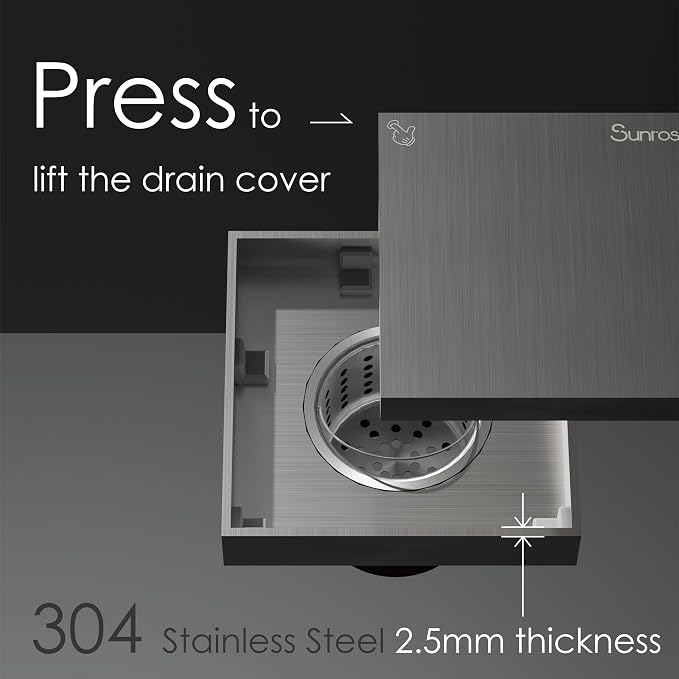 Sunrosa 4 Inch Square Shower Drain, Brushed Nickel, 304 Stainless Steel | - Image 6
