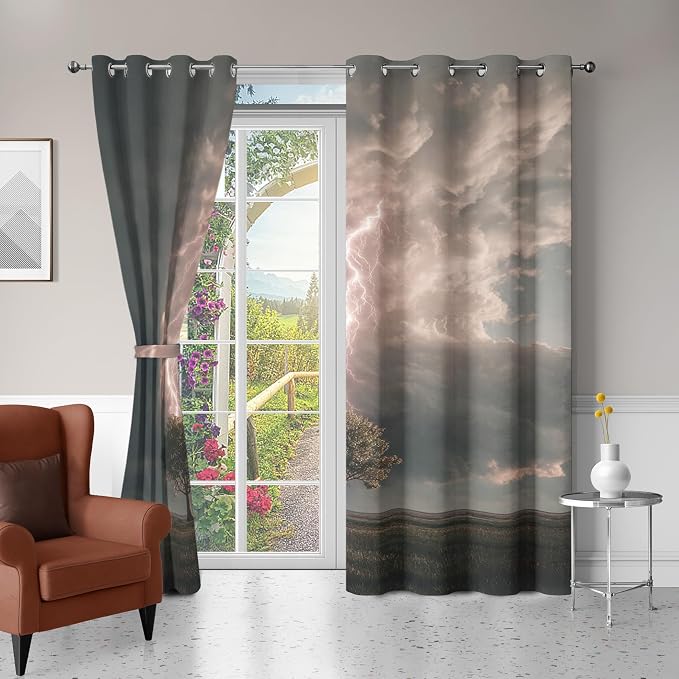 Lightning Curtains for Bedroom 63 Inch Length 2 Panels, Lone Tree Blackout - Image 4