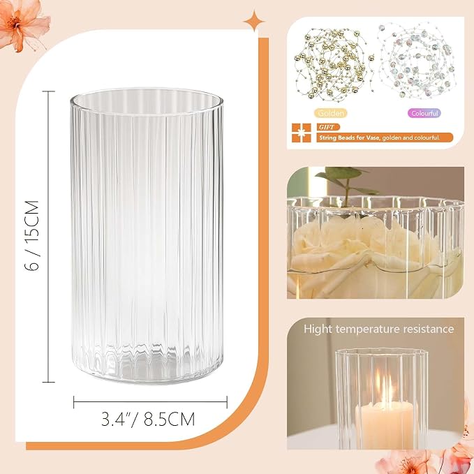 Glass Vase Cylindrical Vase for Tabletop Decoration, Candle Glass Vase - Image 6