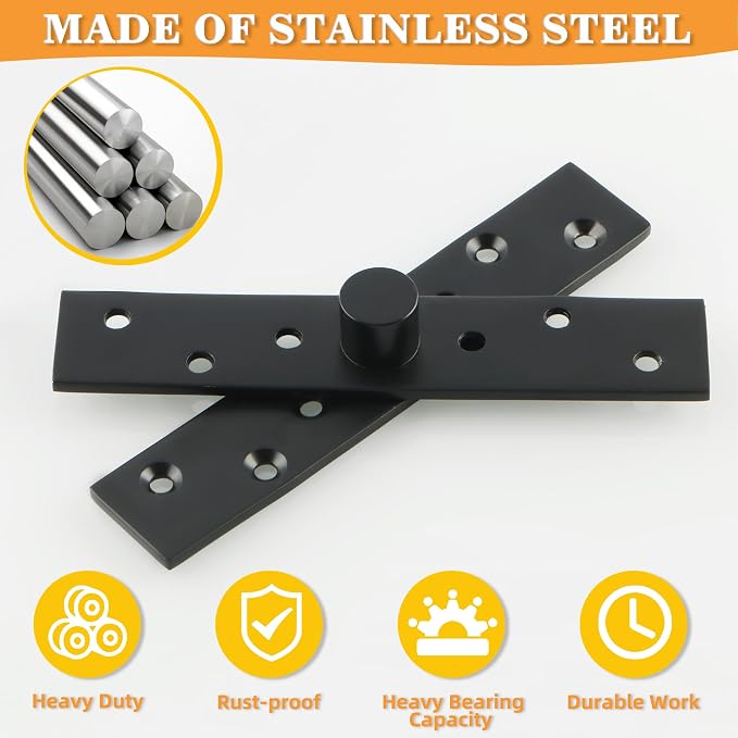 Alise Black Pivot Hinges for Door, Heavy Duty Stainless Steel Pivot Hinge - Image 3