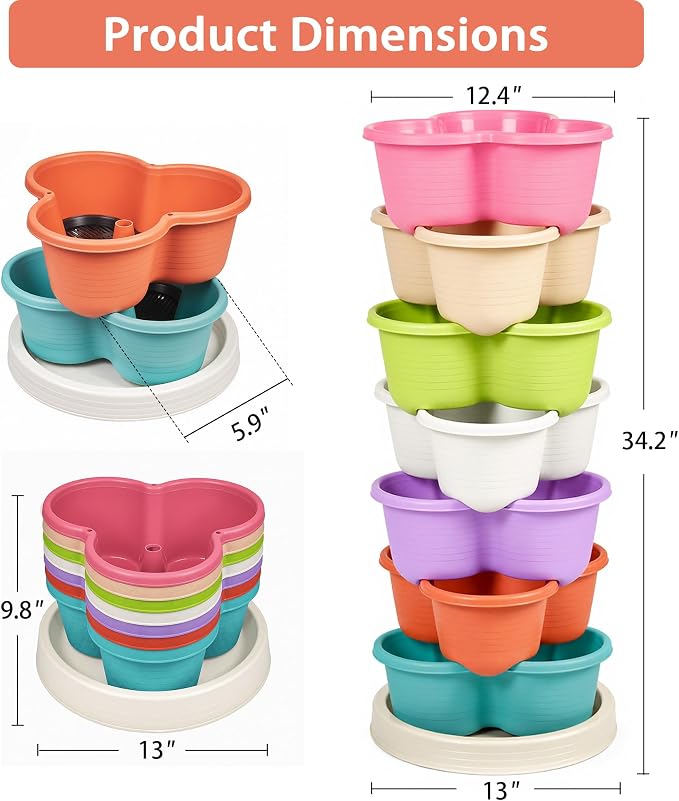 VECELO 7 Tier Vertical Garden Planter, Self Watering Stackable Planters - Image 2