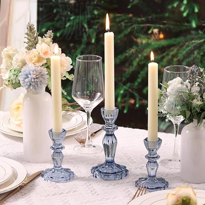 Blue Candlestick Holders Set of 6, Taper Candle Holders | 4.3" H & 6.3" H - Image 2