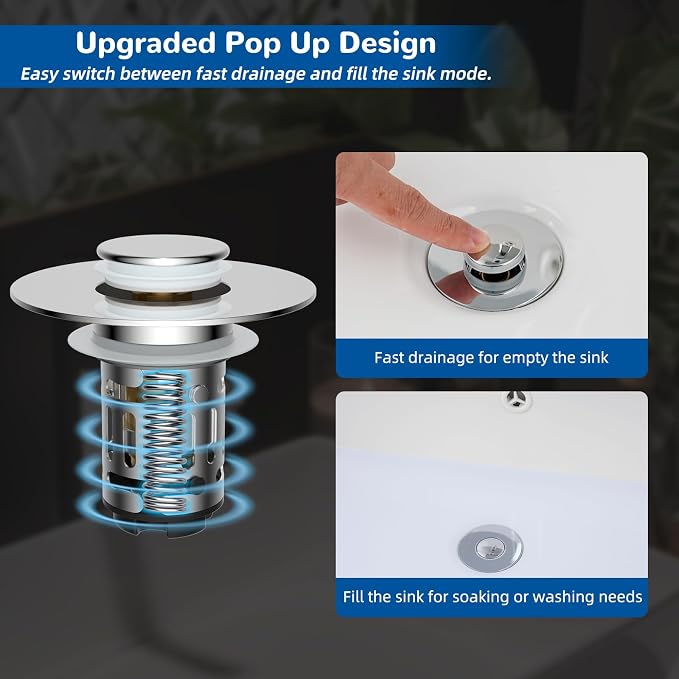 Hibbent 4 PCS Upgraded 3 in 1 Bathroom Sink Drain Strainer, Pop Up Stopper - Image 6