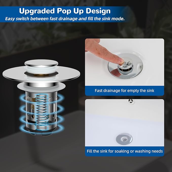 Hibbent 2 PCS Upgraded 3 in 1 Bathroom Sink Drain Strainer, Pop Up Stopper - Image 6