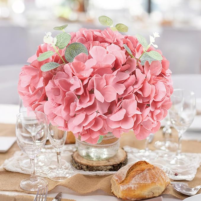 AVIVIHO 65pcs Fake Flowers Dusty Rose Hydrangea Artificial Flowers Bulk Silk - Image 2