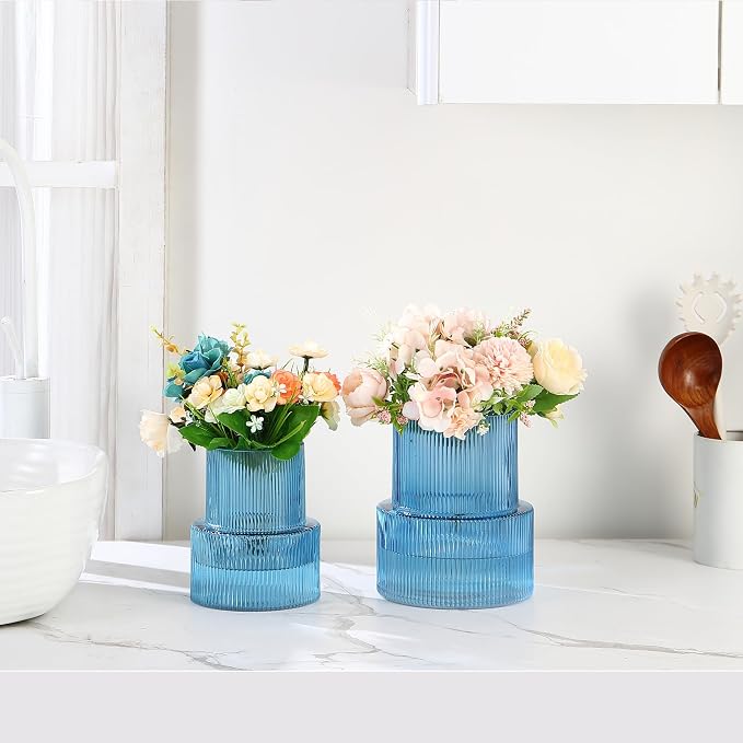 Ribbed Glass Vases for Bouquet, Modern Vase for Living Room, Coffe Table - Image 3