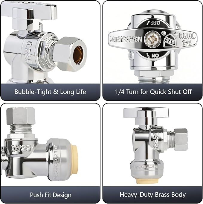 WiseWater Push to Connect Angle Stop Valve 1/2" Push x 3/8" Compression | - Image 4