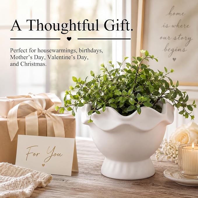 1 Pack White Ceramic Plant Pots Small Rustic, Novel | Decorative Flower Planter - Image 6