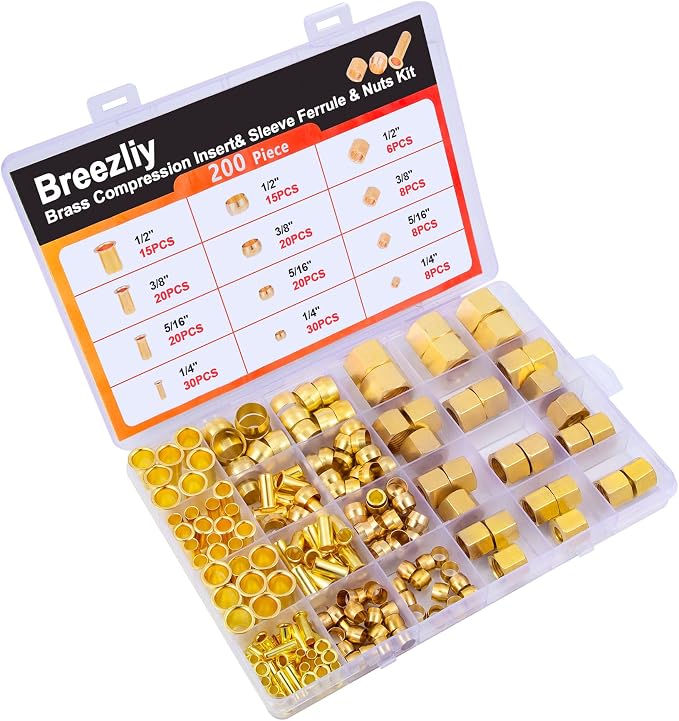 1/4", 1/2" OD Brass Compression Insert, Sleeve Ferrule, Nut 200PCS - Image 7