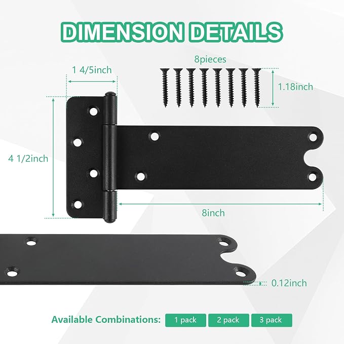 8 inch Gate Hinges, 300Lbs Capacity, Matte Black, Wrought Hardware - Image 2