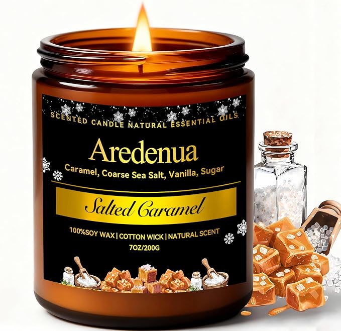 Salted Caramel Odor Eliminating Candles, 7 oz Soy Scented Candle | Eliminates by Aredenua-StartJourneyThroughScent