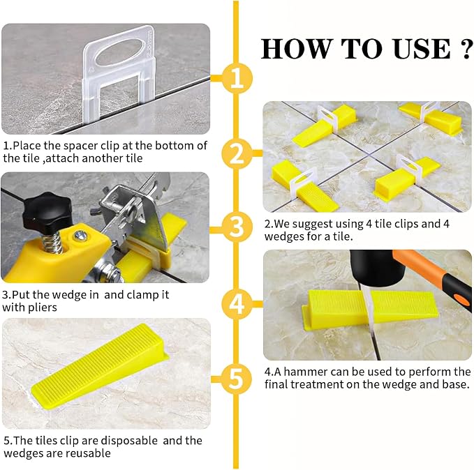 Tile Leveling System with Tile Pliers and Hammer, 600 Piece Tile Spacers 1/8 - Image 9