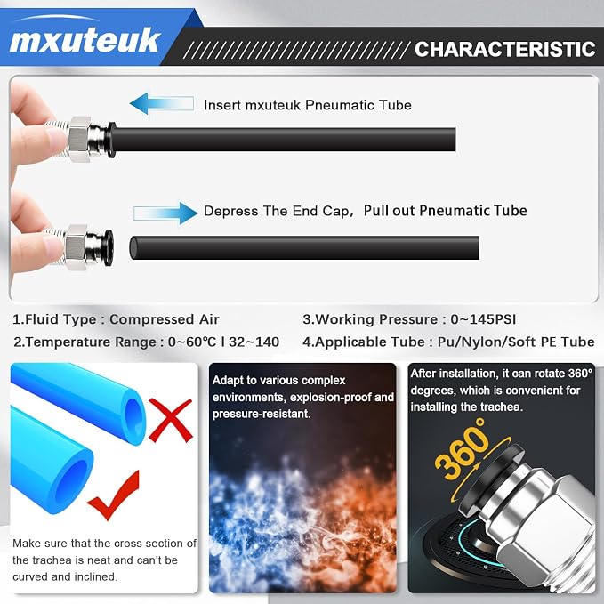 mxuteuk 1/4" OD to 1/4" NPT Push to Connect Fittings Air Hose Fittings - Image 4