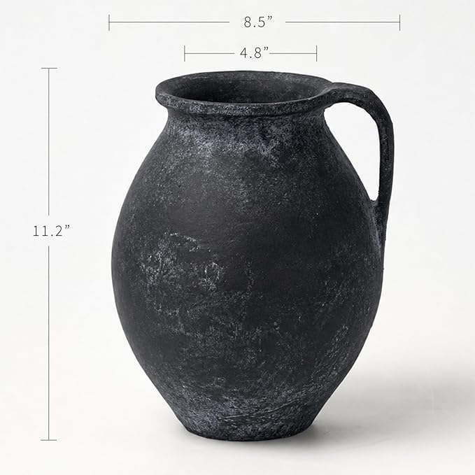 LB2 Black Ceramic Large Vase, 11.2" Tall Zen Style Vase, Terra Cotta Pitcher - Image 3