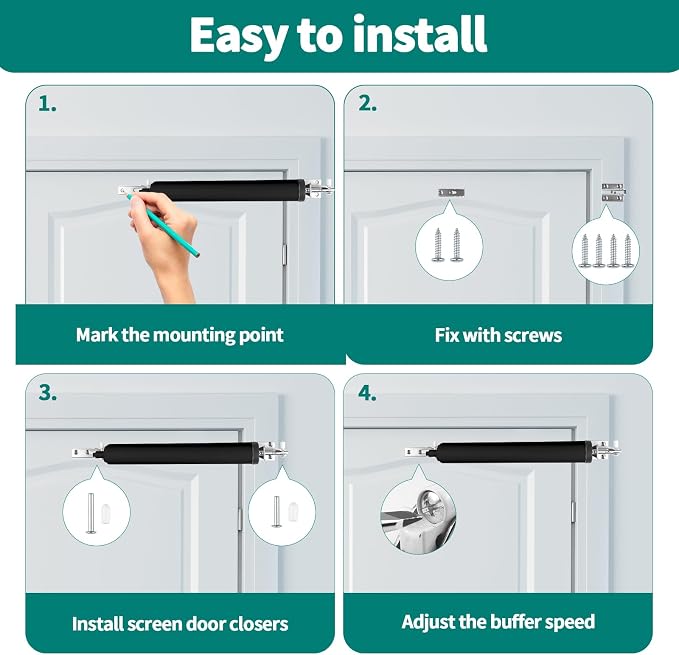 2 PCS Screen and Storm Door Closer Kit, Heavy Duty Pneumatic Screen and Storm - Image 5