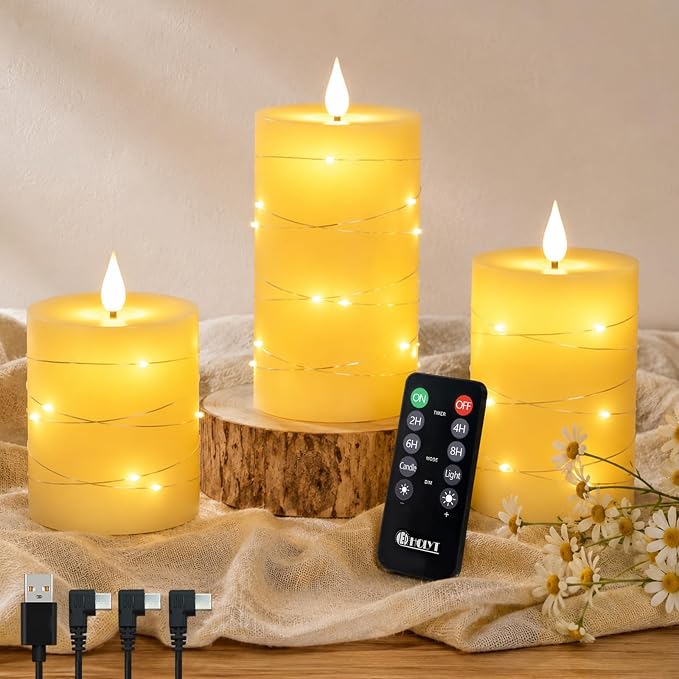 LEDHOLYT Rechargeable Flameless Candles, Embedded Star String Flickering Real - Image 7