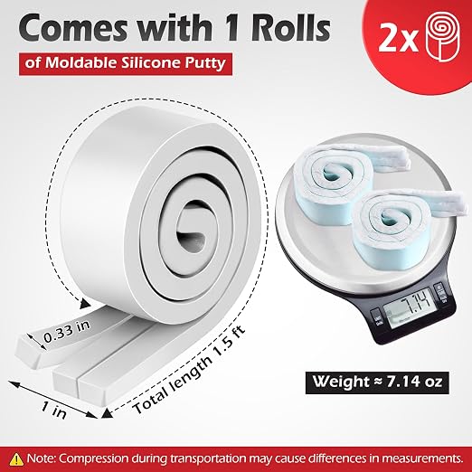 2 Pack Moldable Silicone Putty White Pre-Cut Strips | 1.5 ft x 1 in Non - Image 2