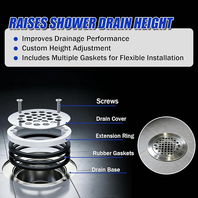3-3/8" Shower Drain Height Extension Kit, Universal Shower Drain Extender | - Image 4
