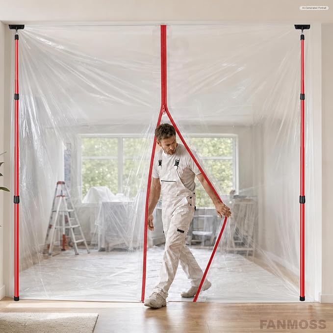 10FT Dust Barrier Poles Kit, Spring Retractable Isolation Support Poles - Image 9