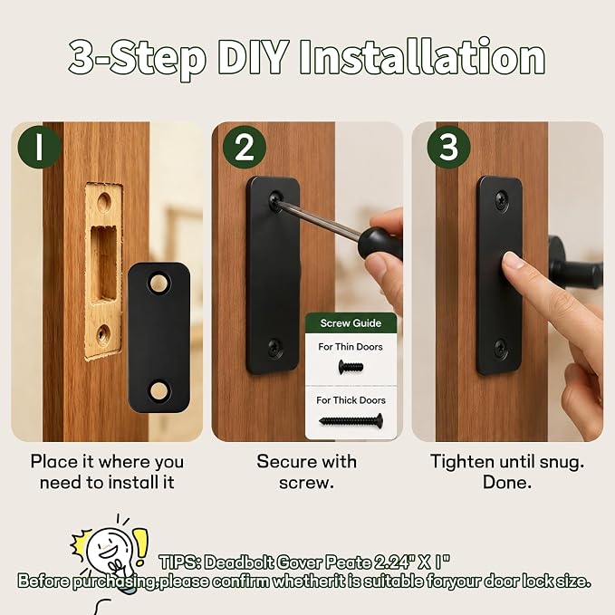4PCS Door Hole Cover Plate Kit, 2-5/8" Diameter Deadbolt Cover & 1" x 2-1/4" - Image 6