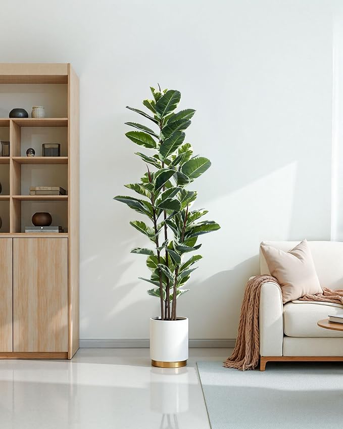 FLOWORLD Artificial Rubber Tree Plant 6ft Tall Faux Ficus Tree Potted Fake - Image 9