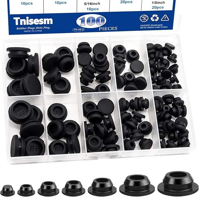 Tnisesm 100PCS 7 Sizes Black Rubber Plugs by Tnisesm