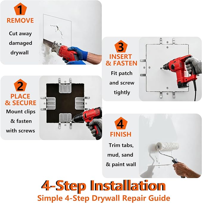 Drywall Repair Clips, Stainless Steel Wall Patch Kit, Fits 1/2" and 5/8" Panels - Image 4