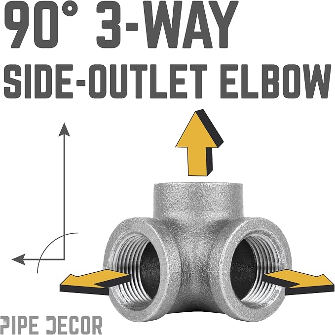 1/2" Side Outlet Elbow Fitting, PIPE DECOR Black Malleable Iron Fittings Fit - Image 4