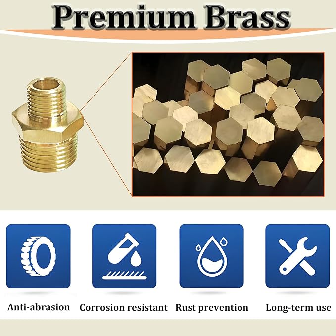2PCS NPT Male Threaded Reducing Nipple Pipe Fitting Adapter, Brass Hex Nipple - Image 3