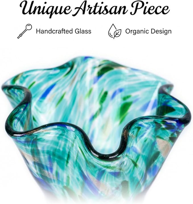 LCCCK 9.0" H Teal Glass Vases for Flower, Unique Hand Blown Glass Vase | Wide - Image 4