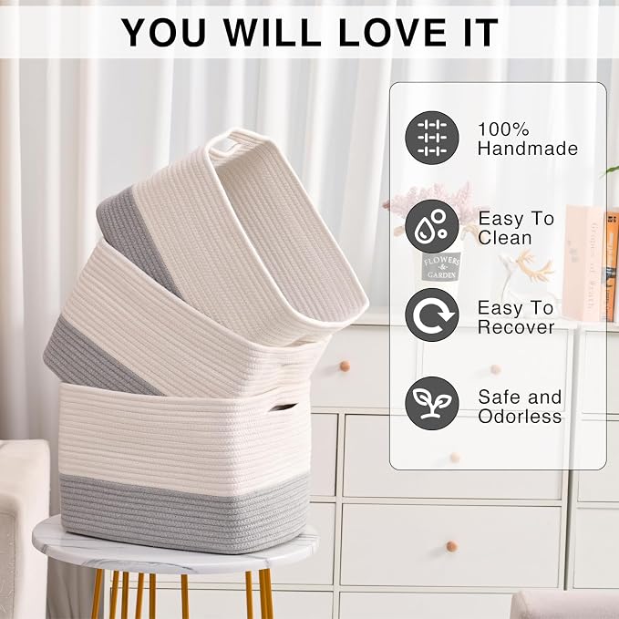 ICERZCZ Storage Baskets for Organizing Shelves, Woven Cotton Rope Bins for Baby - Image 5