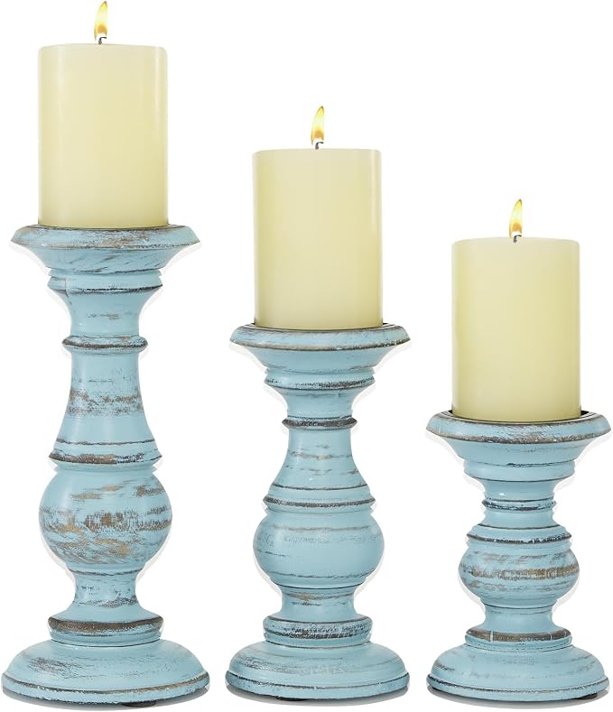 Deco 79 Mango Wood Decorative Candle Holder Distressed Turned Pillar Candle by Unknown