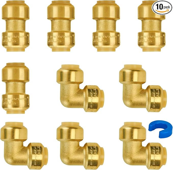 Push-to-Connect Fitting 1/2 Inch, 5 Each Coupling & Elbow, Plumbing Fittings Set by SUNGATOR