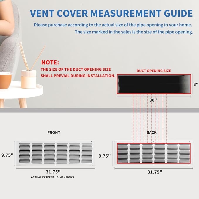 30 x 8 Return Air Grille, Air Return Vent Cover, AC Vent Cover, Cold Air Return - Image 3