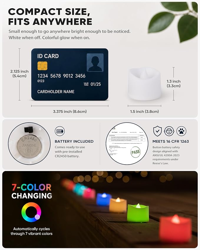 Homemory 50-Pack 7-Color Changing Flameless Tea Light Candles, 200+ Hours | - Image 2