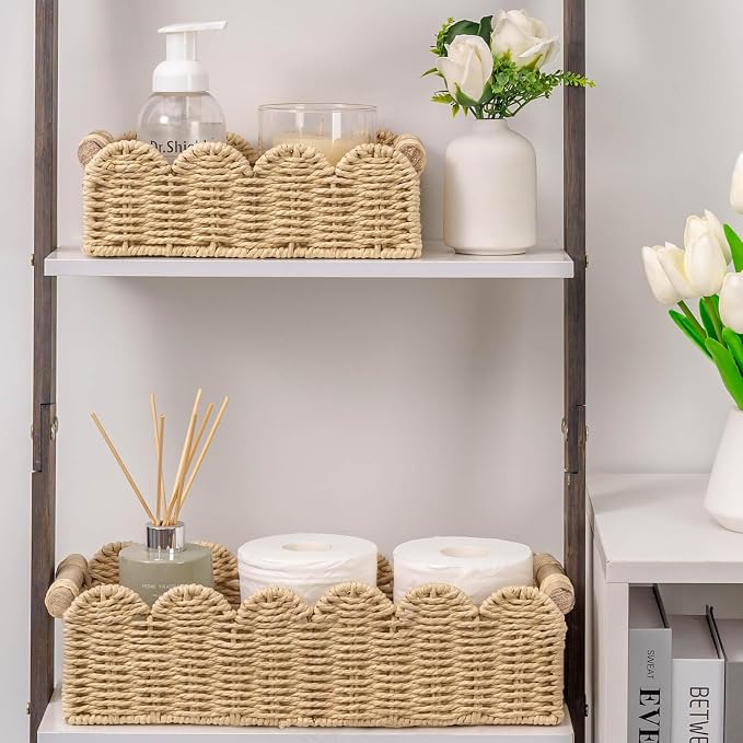 CubesLand Scalloped Toilet Paper Storage Basket W/Handle - Image 6