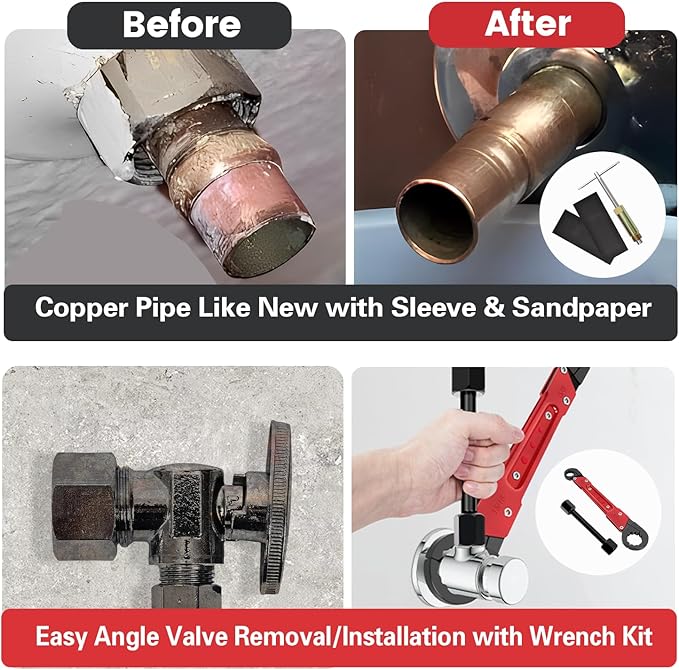 6 Pcs Plumbing Tools Kit with Angle Stop Wrench & 1/2-Inch Compression Sleeve - Image 5