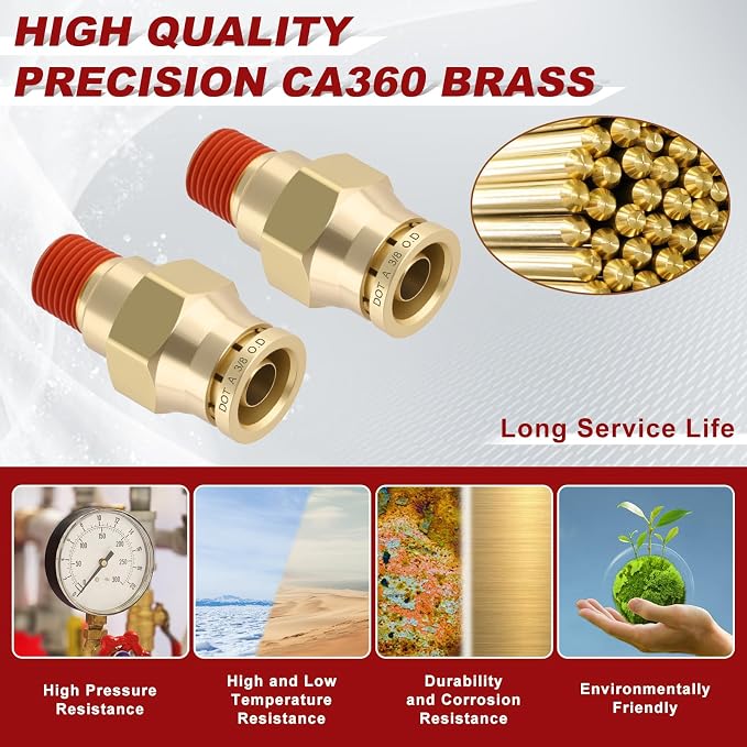 DOT Approved Male Straight Brass Union 3/8" Tube x 1/8" NPT, Quick Connect Union - Image 2