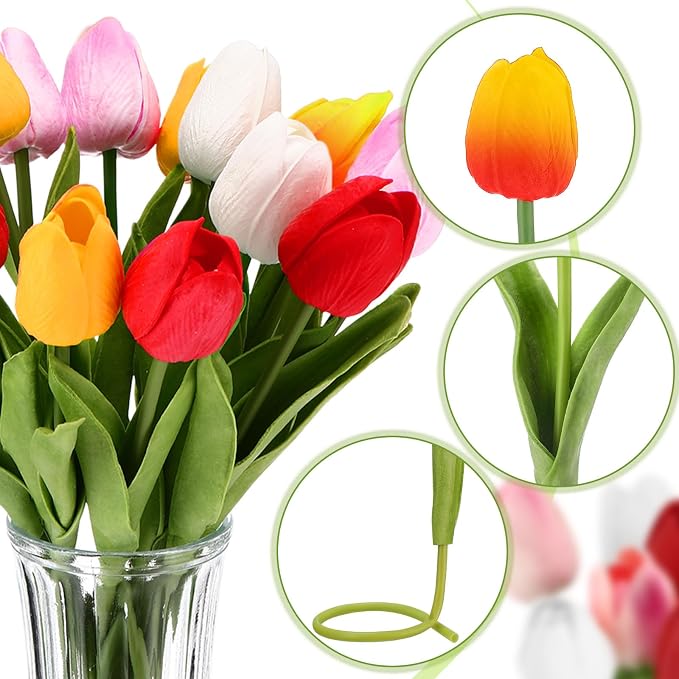 Janinka 75pcs Artificial Tulip Flowers Fake PU Tulips Faux Latex Bouquet Flower - Image 3