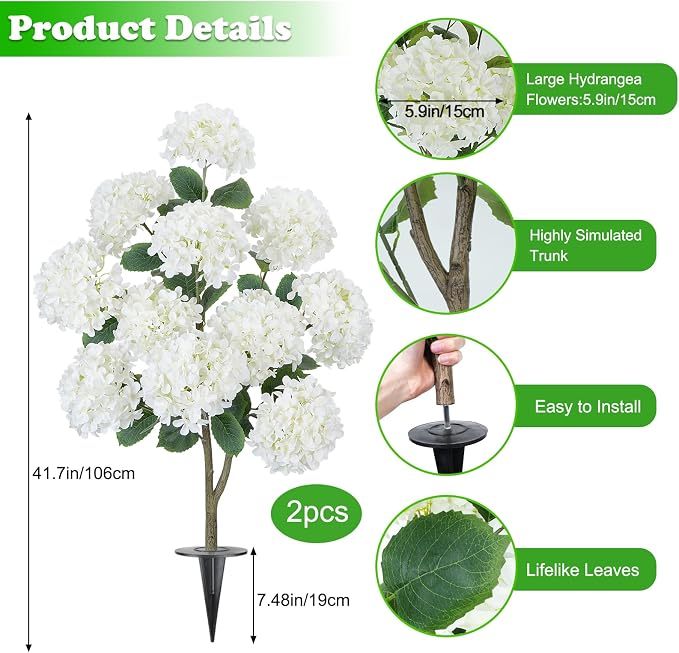 GTIDEA 2 Pcs Fake Hydrangea Tree - Image 2