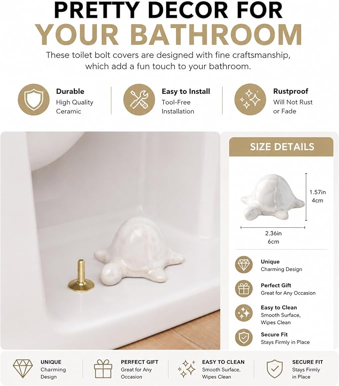 WANSHUNLMI Ceramic White Sea Turtle Toilet Floor Bolt Caps, Easy Installation - Image 2