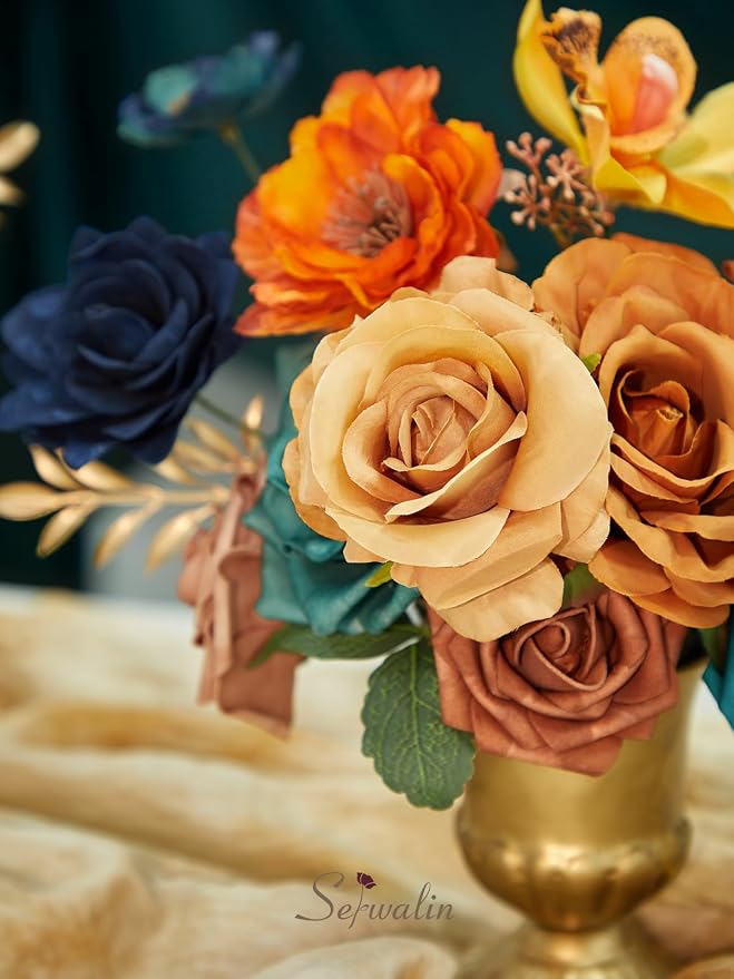 Serwalin Fall Flowers Teal Burnt Orange Artificial Flowers - Image 4