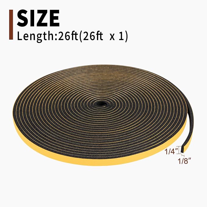 Yotache Foam Seal Tape 1/4" W X 1/8" T, 26 Ft Length | High Density Adhesive - Image 2