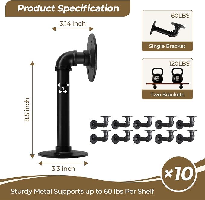 Industrial L Pipe Shelf Brackets - Image 3