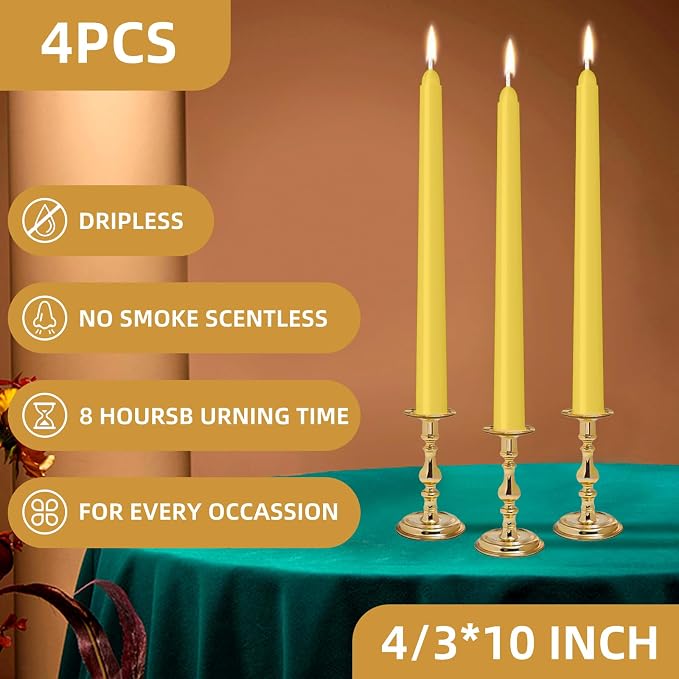 LYOBATH 4 Pack Yellow Taper Candles - Image 2