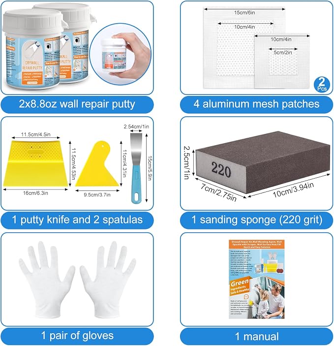 Dry Wall Patch Kits, Aluminum Spackle Wall Repair Patch Kit Fiber Mesh Plate - Image 4