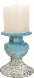 Creative Co-Op Large Distressed Blue Terracotta Pillar Candle Holder, 5.5" W x by Unknown