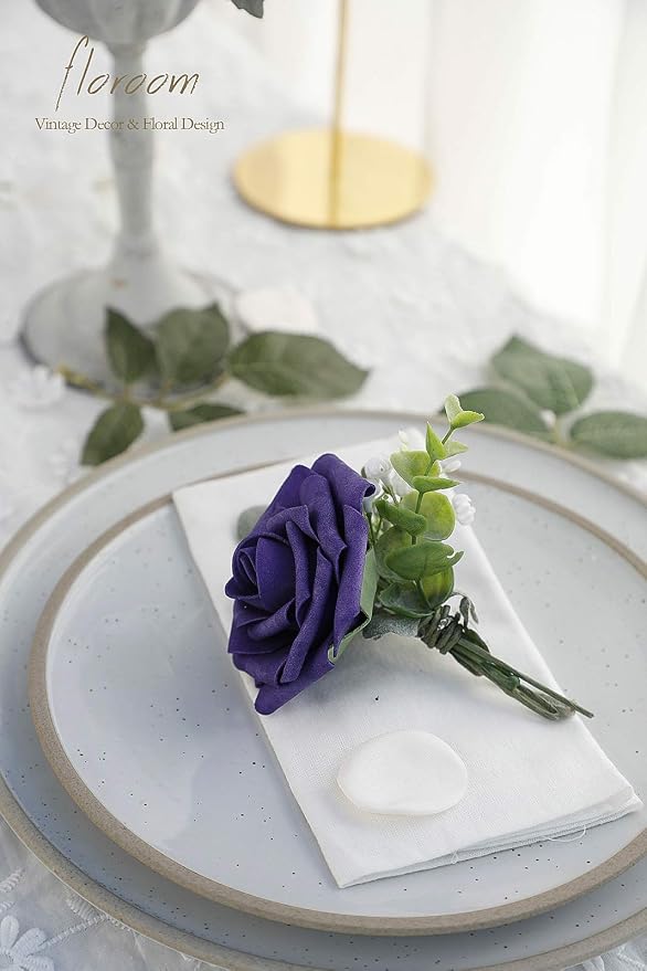 Artificial Flowers 25pcs Real Looking Violet Purple Foam Fake Roses - Image 4