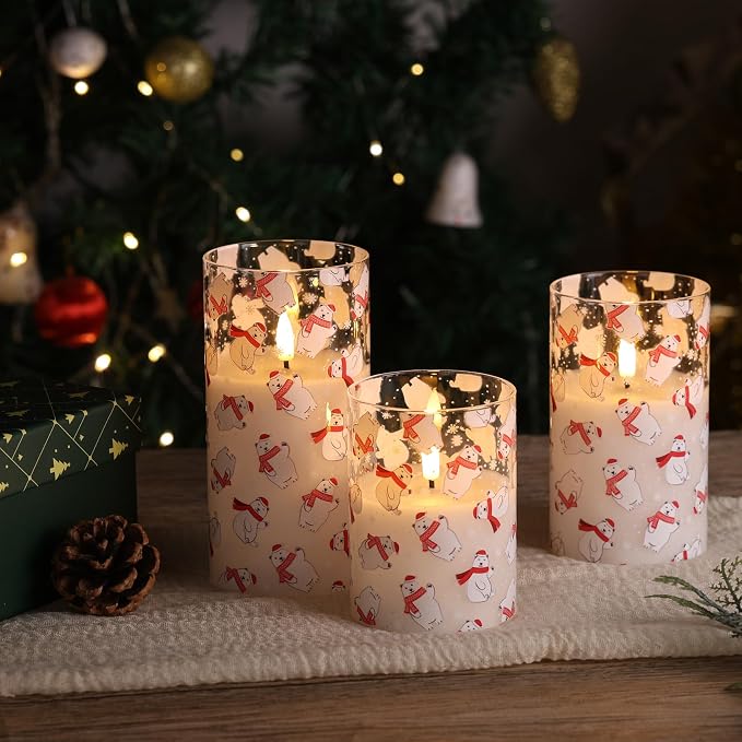 Christmas Glass Flameless Pillar Candles - Image 7