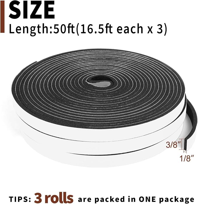 Yotache Foam Tape High Density 3/8" x1/8", Total 50 Feet Long | Weather - Image 4